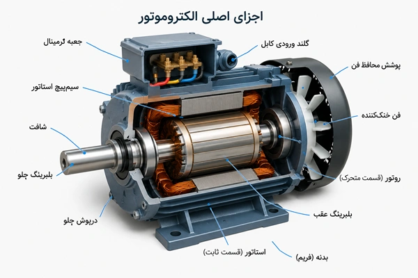 تصویر اجزای اصلی الکتروموتور
