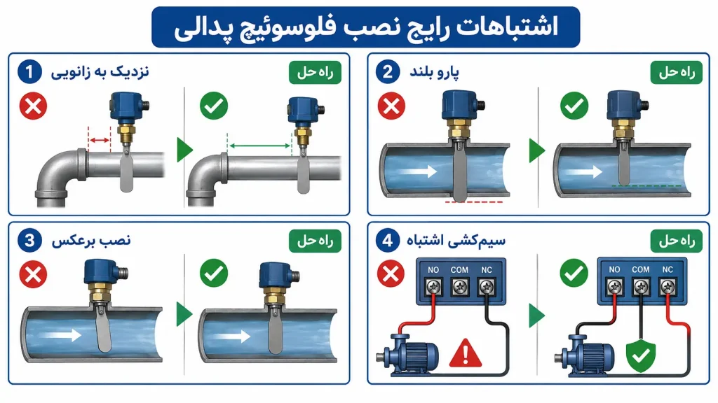 اشتباهات رایج هنگام نصب فلوسوئیچ اصلاحی
