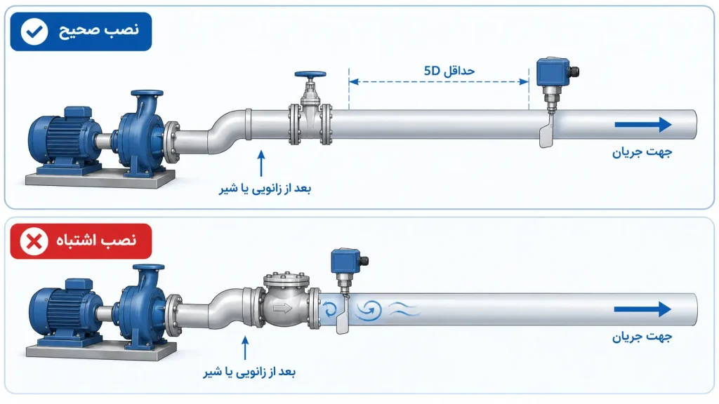 نصب مکانیکی فلوسوئیچ اصلاحی روی لوله پمپ