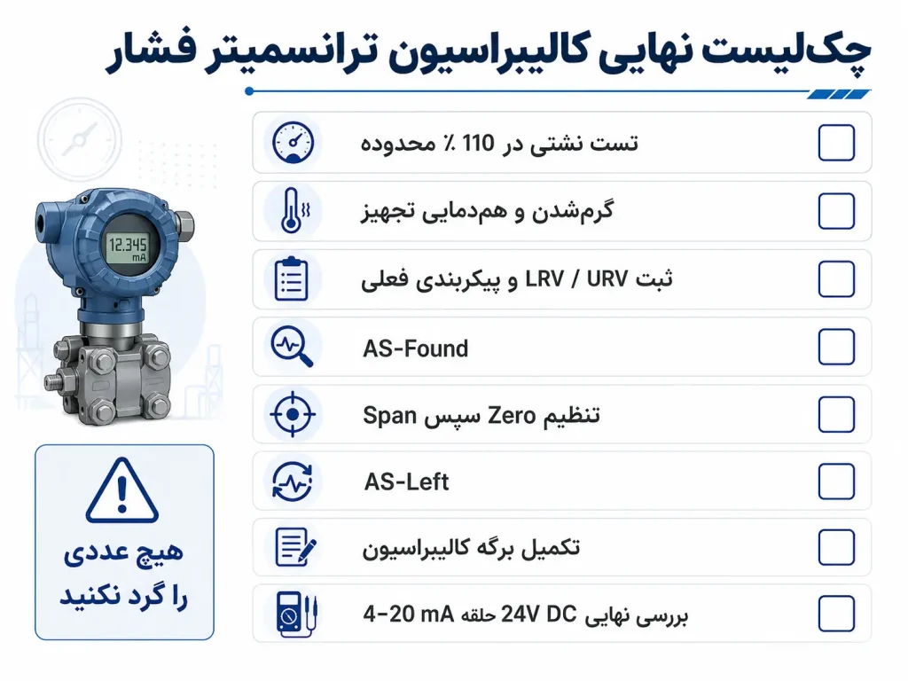 چک لیست کالیبراسیون پرشر ترانسمیتر