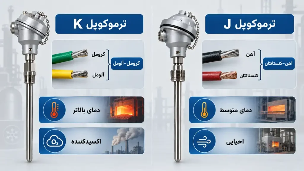 تفاوت‌های آلیاژی ترموکوپل نوع k و j